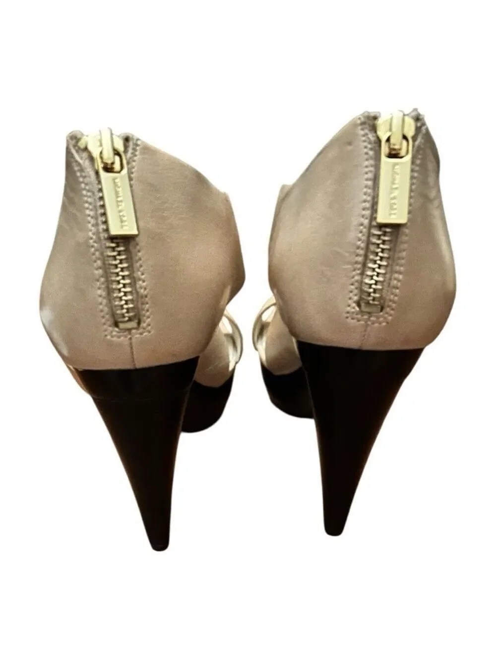 MICHAEL KORS Elena Platform Back Zipper Tan Beige Leather Heels Size 7.5 NWOT